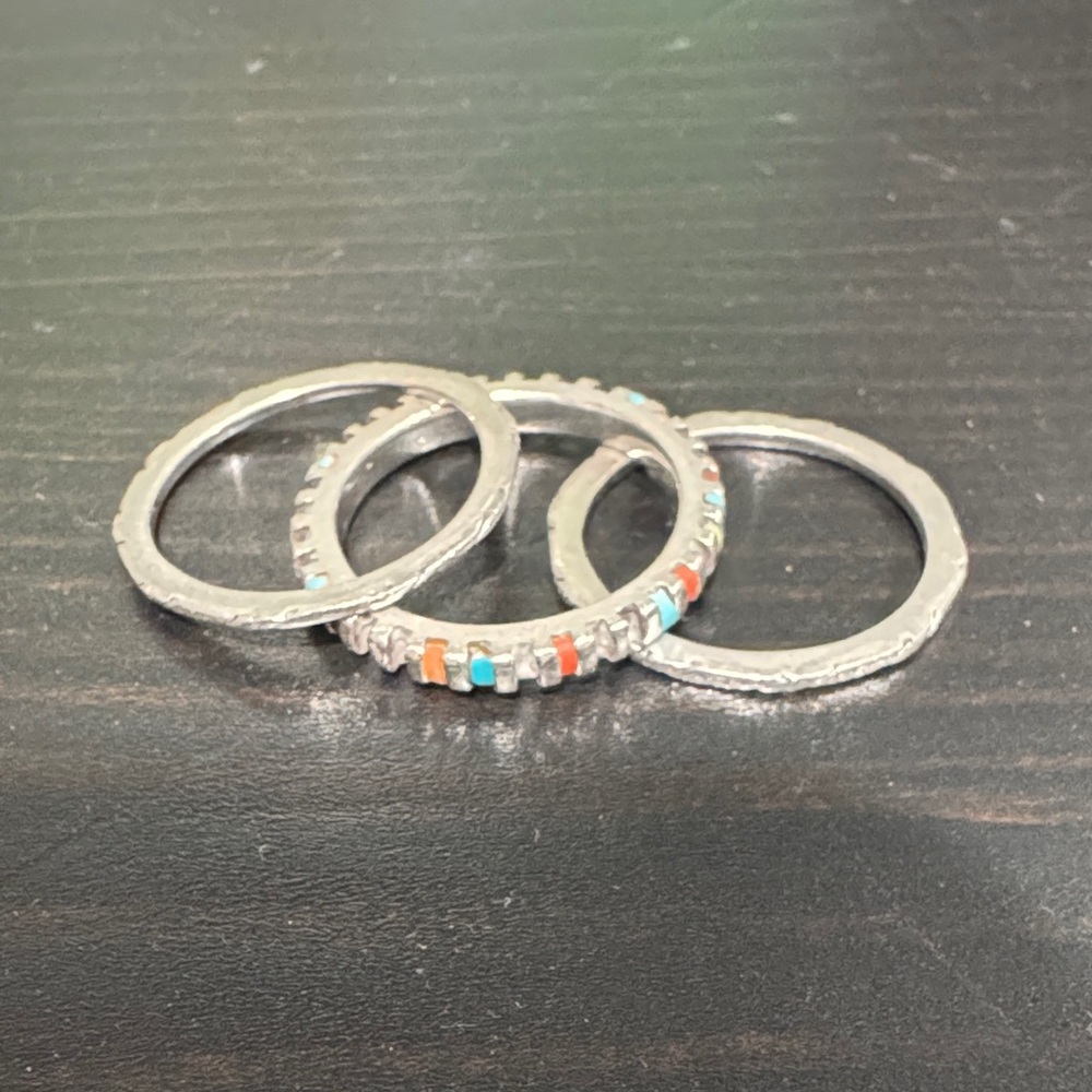 Silver Multicolor Inlay Ring - Picture 2 of 10